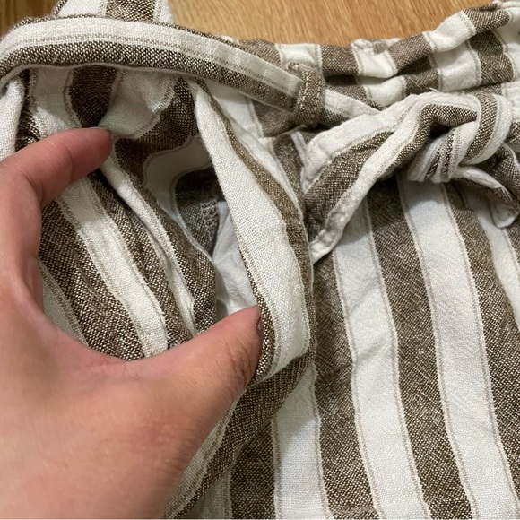 Suzy Shier Linen Blend Tan and Cream Casual Ribbon Waist Pants | Sz Medium - Picture 5 of 7